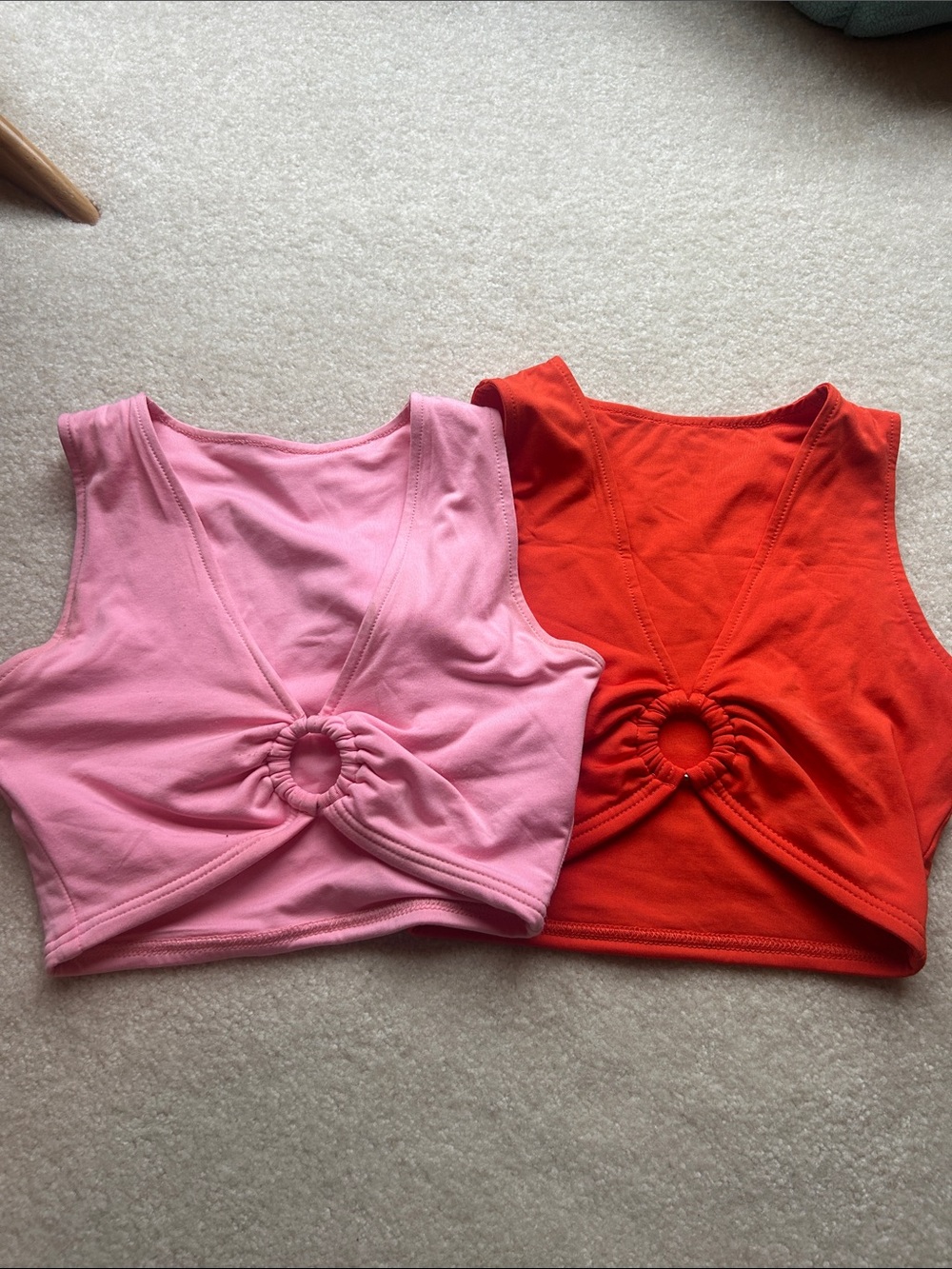 Pink and Orange Ring-Front Crop Tops - Women
